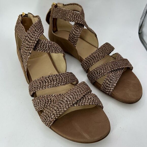Stuart Weitzman Womans Bounceraf Braided Sandals 7 shoes brown strappy flats - Picture 7 of 14